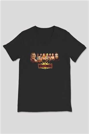 WrestleMania Siyah Unisex  V Yaka Tişört