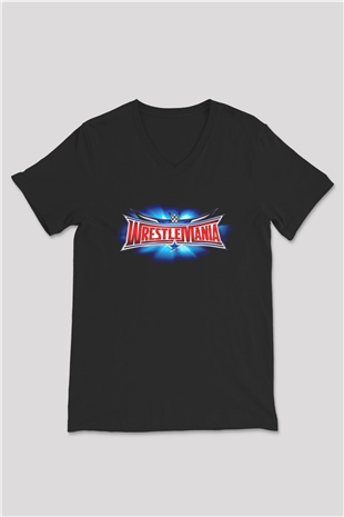 WrestleMania Siyah Unisex  V Yaka Tişört