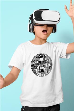 Wushu Baskılı Unisex Beyaz Çocuk Tişört - Tshirt