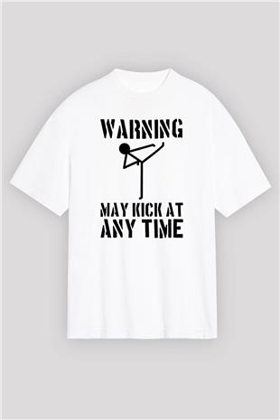 Wushu Baskılı Unisex Beyaz Oversize Tişört - Tshirt