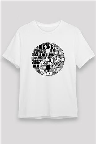 Wushu Baskılı Unisex Beyaz Tişört - Tshirt