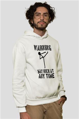 Wushu Baskılı Unisex Ekru Hoodie