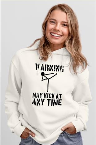 Wushu Baskılı Unisex Ekru Hoodie