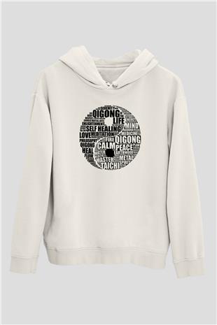Wushu Baskılı Unisex Ekru Hoodie