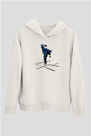Wushu Baskılı Unisex Ekru Hoodie