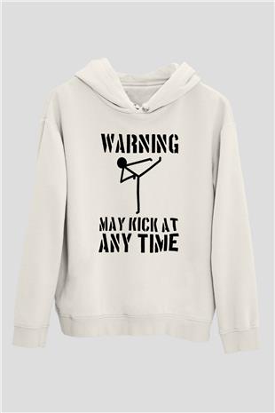 Wushu Baskılı Unisex Ekru Hoodie