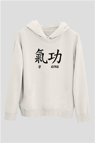 Wushu Baskılı Unisex Ekru Hoodie