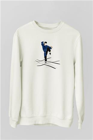 Wushu Baskılı Unisex Ekru Sweatshirt