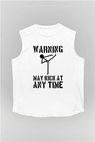 Wushu Baskılı Unisex Kolsuz Beyaz Tişört