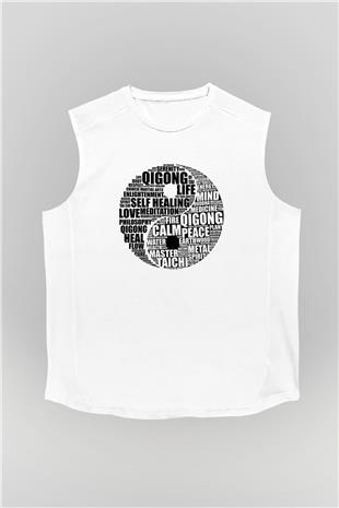 Wushu Baskılı Unisex Kolsuz Beyaz Tişört