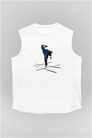 Wushu Baskılı Unisex Kolsuz Beyaz Tişört