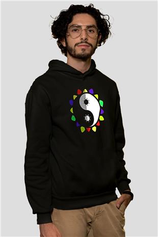 Wushu Baskılı Unisex Siyah Kapüşonlu Sweatshirt