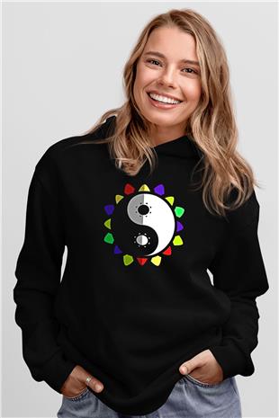 Wushu Baskılı Unisex Siyah Kapüşonlu Sweatshirt