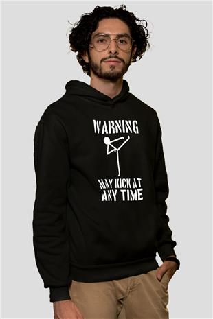 Wushu Baskılı Unisex Siyah Kapüşonlu Sweatshirt