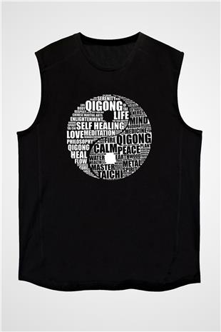 Wushu Baskılı Unisex Siyah Kolsuz Tişört