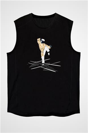 Wushu Baskılı Unisex Siyah Kolsuz Tişört