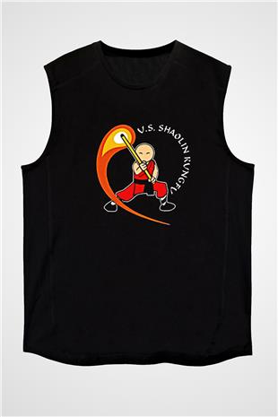 Wushu Baskılı Unisex Siyah Kolsuz Tişört