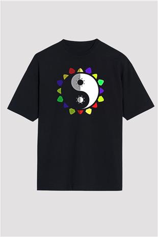 Wushu Baskılı Unisex Siyah Oversize Tişört