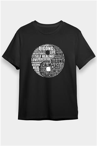 Wushu Baskılı Unisex Siyah Tişört - Tshirt