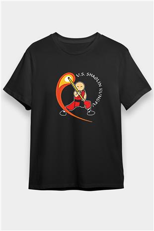 Wushu Baskılı Unisex Siyah Tişört - Tshirt
