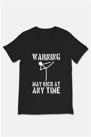 Wushu Baskılı Unisex Siyah V Yaka Tişört
