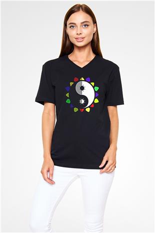 Wushu Baskılı Unisex Siyah V Yaka Tişört