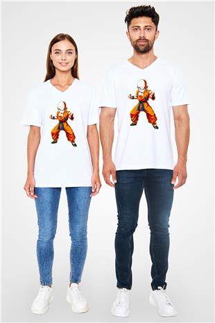 Wushu Baskılı Unisex V Yaka Tişört - Tshirt