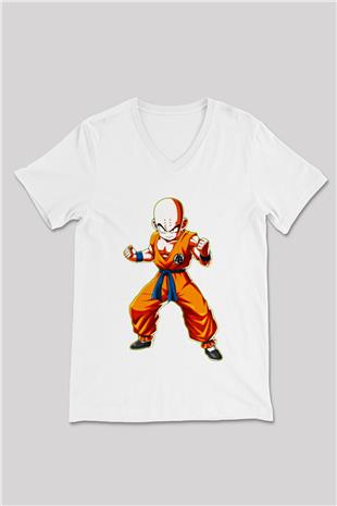 Wushu Baskılı Unisex V Yaka Tişört - Tshirt