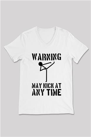 Wushu Baskılı Unisex V Yaka Tişört - Tshirt