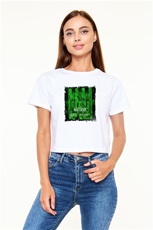 W&W Baskılı Beyaz Kadın Crop Top Tişört