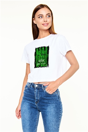 W&W Baskılı Beyaz Kadın Crop Top Tişört