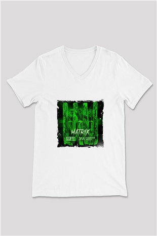 W&W Baskılı Beyaz V Yaka Unisex Tişört