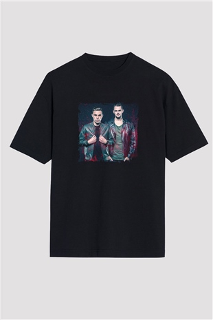 W&W Baskılı Unisex Oversize Siyah Tişört