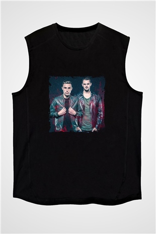 W&W Baskılı Unisex Siyah Kolsuz Tişört
