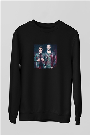 W&W Baskılı Unisex Siyah Sweatshirt