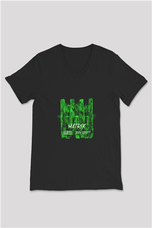 W&W Baskılı Unisex Siyah V Yaka Tişört