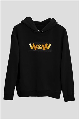 W&W Siyah Unisex Kapüşonlu Sweatshirt