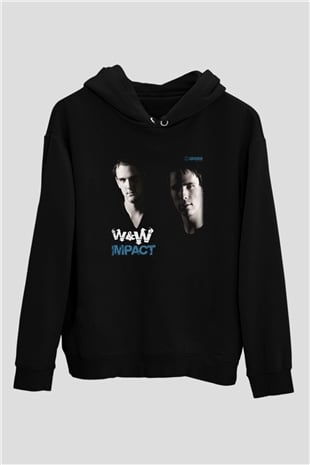 W&W Siyah Unisex Kapüşonlu Sweatshirt