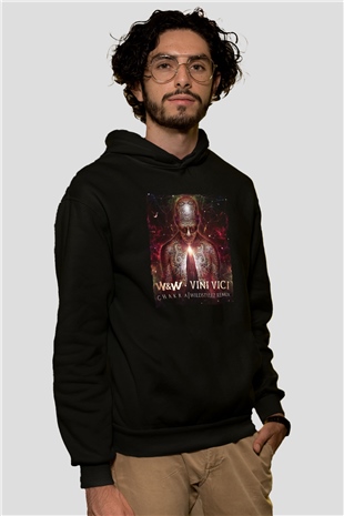 W&W Siyah Unisex Kapüşonlu Sweatshirt