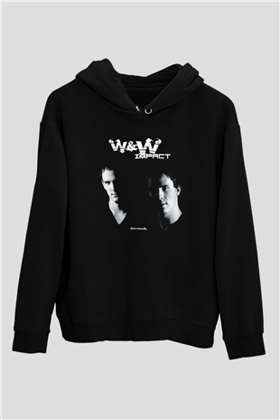 W&W Siyah Unisex Kapüşonlu Sweatshirt