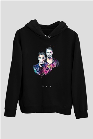 W&W Siyah Unisex Kapüşonlu Sweatshirt