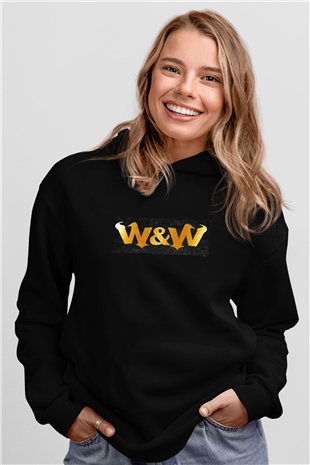 W&W Siyah Unisex Kapüşonlu Sweatshirt