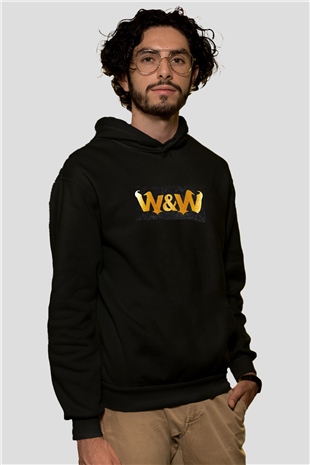 W&W Siyah Unisex Kapüşonlu Sweatshirt