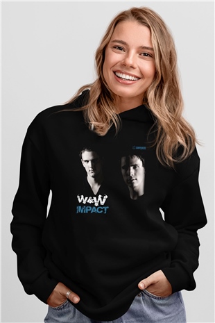 W&W Siyah Unisex Kapüşonlu Sweatshirt