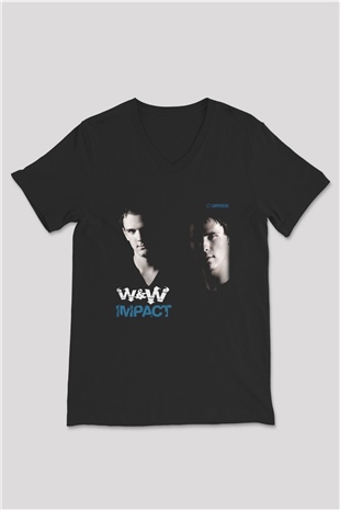 W&W Siyah Unisex V Yaka Tişört