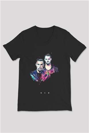 W&W Siyah Unisex V Yaka Tişört