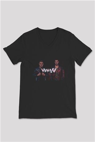 W&W Siyah Unisex V Yaka Tişört