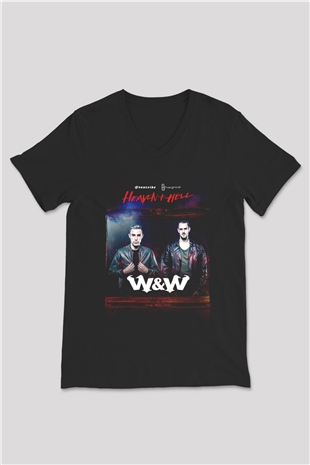 W&W Siyah Unisex V Yaka Tişört