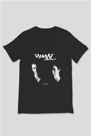 W&W Siyah Unisex V Yaka Tişört
