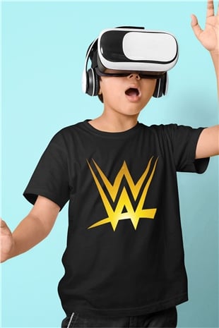 WWE Baskılı Siyah Unisex Çocuk Tişört